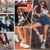 imageAmerican Trends Womens Striped Socks Retro Crew Socks Women Slouchy Athletic Calf Tube Socks5pack3white2black