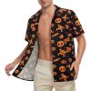 imageHawaiian Shirt for Men Button Down Short Sleeve Casual Beach Shirt Summer Wear Stylish Tropical Print Shirts5 Pumpkin Skull