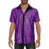 imageMens 70S Disco Outfits Sequin Shirt Short Sleeve Button Down Shirts Party Novelty Shirts Nightclub Christmas Prom CostumeDark Purple