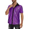imageMens 70S Disco Outfits Sequin Shirt Short Sleeve Button Down Shirts Party Novelty Shirts Nightclub Christmas Prom CostumeDark Purple