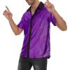 imageMens 70S Disco Outfits Sequin Shirt Short Sleeve Button Down Shirts Party Novelty Shirts Nightclub Christmas Prom CostumeDark Purple