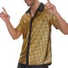 imageMens 70S Disco Outfits Sequin Shirt Short Sleeve Button Down Shirts Party Novelty Shirts Nightclub Christmas Prom CostumeGold
