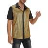 imageMens 70S Disco Outfits Sequin Shirt Short Sleeve Button Down Shirts Party Novelty Shirts Nightclub Christmas Prom CostumeGold Lattice