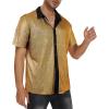 imageMens 70S Disco Outfits Sequin Shirt Short Sleeve Button Down Shirts Party Novelty Shirts Nightclub Christmas Prom CostumeGold2