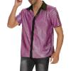 imageMens 70S Disco Outfits Sequin Shirt Short Sleeve Button Down Shirts Party Novelty Shirts Nightclub Christmas Prom CostumePurple