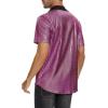 imageMens 70S Disco Outfits Sequin Shirt Short Sleeve Button Down Shirts Party Novelty Shirts Nightclub Christmas Prom CostumePurple