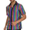 imageMens 70S Disco Outfits Sequin Shirt Short Sleeve Button Down Shirts Party Novelty Shirts Nightclub Christmas Prom CostumeRainbow