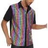 imageMens 70S Disco Outfits Sequin Shirt Short Sleeve Button Down Shirts Party Novelty Shirts Nightclub Christmas Prom CostumeRainbow Lattice