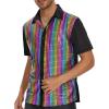 imageMens 70S Disco Outfits Sequin Shirt Short Sleeve Button Down Shirts Party Novelty Shirts Nightclub Christmas Prom CostumeRainbow Lattice