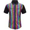 imageMens 70S Disco Outfits Sequin Shirt Short Sleeve Button Down Shirts Party Novelty Shirts Nightclub Christmas Prom CostumeRainbow Lattice