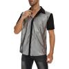 imageMens 70S Disco Outfits Sequin Shirt Short Sleeve Button Down Shirts Party Novelty Shirts Nightclub Christmas Prom CostumeSilver Lattice