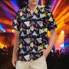 imageMens Hawaiian Shirt Floral Print Aloha Shirt Comfortable Novelty Button Down Shirts Casual Short Sleeve Beachwear for Men1 80s Geometric Black