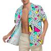imageMens Hawaiian Shirt Floral Print Aloha Shirt Comfortable Novelty Button Down Shirts Casual Short Sleeve Beachwear for Men1 80s Geometric Green