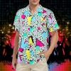 imageMens Hawaiian Shirt Floral Print Aloha Shirt Comfortable Novelty Button Down Shirts Casual Short Sleeve Beachwear for Men1 80s Geometric Green