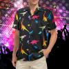 imageMens Hawaiian Shirt Floral Print Aloha Shirt Comfortable Novelty Button Down Shirts Casual Short Sleeve Beachwear for Men1 Neon Dinosaur