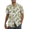 imageMens Hawaiian Shirt Floral Print Aloha Shirt Comfortable Novelty Button Down Shirts Casual Short Sleeve Beachwear for Men2 White Green Leaf