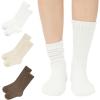 imageAmerican Trends Crew Socks for Women Casual Scrunch Retro Crew Socks Solid Color Stacked Tube Socks3pack Whitebeigecoffee