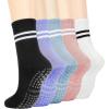 imageAmerican Trends Pilates Socks with Grips for Women Yoga Socks Barre Socks Non Slip Socks5 Pairsblack White Light Purple Light Blue Pink