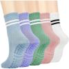 imageAmerican Trends Pilates Socks with Grips for Women Yoga Socks Barre Socks Non Slip Socks5 Pairslight Blue Light Purple Light Green Pink White