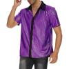 imageMens 70S Disco Outfits Sequin Shirt Short Sleeve Button Down Shirts Party Novelty Shirts Nightclub Christmas Prom CostumeDark Purple