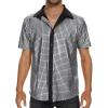 imageMens 70S Disco Outfits Sequin Shirt Short Sleeve Button Down Shirts Party Novelty Shirts Nightclub Christmas Prom CostumeSilver