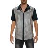 imageMens 70S Disco Outfits Sequin Shirt Short Sleeve Button Down Shirts Party Novelty Shirts Nightclub Christmas Prom CostumeSilver Lattice