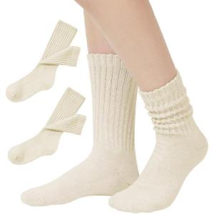 imageAmerican Trends Crew Socks for Women Casual Scrunch Retro Crew Socks Solid Color Stacked Tube Socks2pack Beige