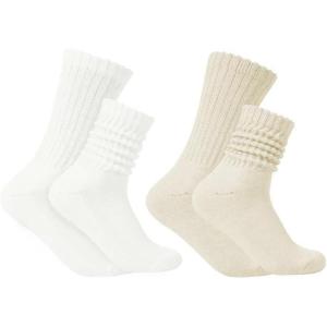 imageAmerican Trends Crew Socks for Women Casual Scrunch Retro Crew Socks Solid Color Stacked Tube Socks2pack Whitebeige