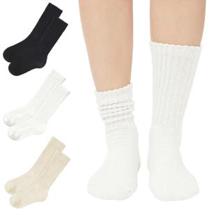 imageAmerican Trends Crew Socks for Women Casual Scrunch Retro Crew Socks Solid Color Stacked Tube Socks3pack Blackwhitebeige