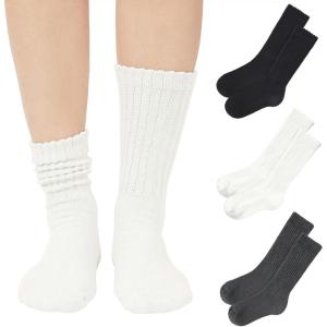 imageAmerican Trends Crew Socks for Women Casual Scrunch Retro Crew Socks Solid Color Stacked Tube Socks3pack Blackwhitegrey
