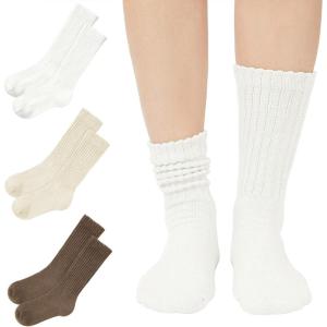 imageAmerican Trends Crew Socks for Women Casual Scrunch Retro Crew Socks Solid Color Stacked Tube Socks3pack Whitebeigecoffee