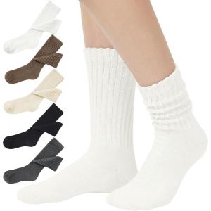 imageAmerican Trends Crew Socks for Women Casual Scrunch Retro Crew Socks Solid Color Stacked Tube Socks5pack1
