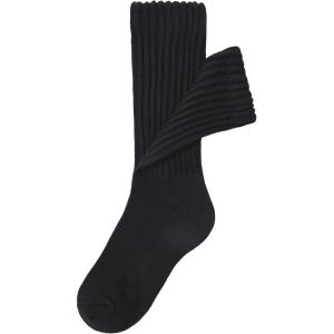 imageAmerican Trends Crew Socks for Women Casual Scrunch Retro Crew Socks Solid Color Stacked Tube SocksBlack