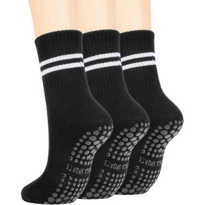 imageAmerican Trends Pilates Socks with Grips for Women Yoga Socks Barre Socks Non Slip Socks3 Pairsblack