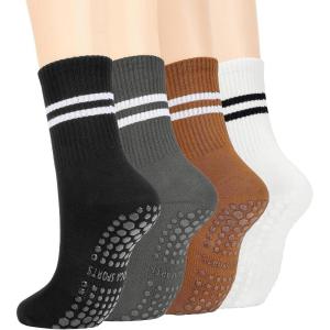 imageAmerican Trends Pilates Socks with Grips for Women Yoga Socks Barre Socks Non Slip Socks4 Pairsblack White Dark Grey Brown