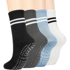 imageAmerican Trends Pilates Socks with Grips for Women Yoga Socks Barre Socks Non Slip Socks4 Pairsblack White Grey Light Blue