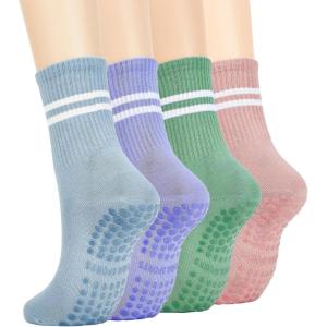 imageAmerican Trends Pilates Socks with Grips for Women Yoga Socks Barre Socks Non Slip Socks4 Pairslight Blue Light Purple Light Green Pink