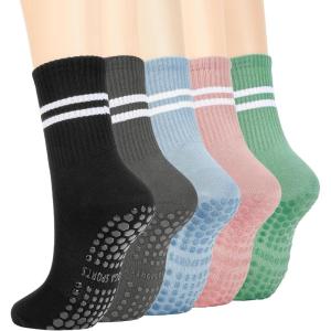 imageAmerican Trends Pilates Socks with Grips for Women Yoga Socks Barre Socks Non Slip Socks5 Pairsblack Dark Grey Light Blue Pink Light Green