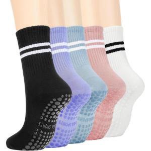 imageAmerican Trends Pilates Socks with Grips for Women Yoga Socks Barre Socks Non Slip Socks5 Pairsblack White Light Purple Light Blue Pink