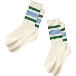 imageAmerican Trends Womens Striped Socks Retro Crew Socks Women Slouchy Athletic Calf Tube Socks2packblue Green Stripe
