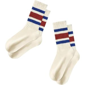 imageAmerican Trends Womens Striped Socks Retro Crew Socks Women Slouchy Athletic Calf Tube Socks2packblue Red Stripe