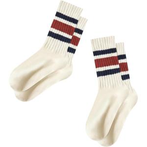 imageAmerican Trends Womens Striped Socks Retro Crew Socks Women Slouchy Athletic Calf Tube Socks2packnavy Blue Red Stripe