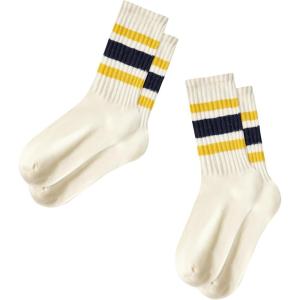 imageAmerican Trends Womens Striped Socks Retro Crew Socks Women Slouchy Athletic Calf Tube Socks2packyellow Black Stripe
