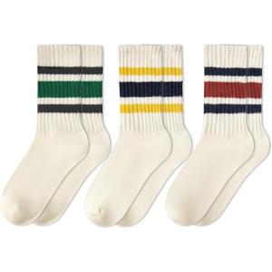 imageAmerican Trends Womens Striped Socks Retro Crew Socks Women Slouchy Athletic Calf Tube Socks3pack Blackgreenblackyellownavyred