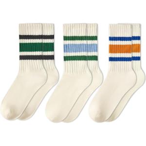 imageAmerican Trends Womens Striped Socks Retro Crew Socks Women Slouchy Athletic Calf Tube Socks3pack Blackgreenbluegreenblueorange
