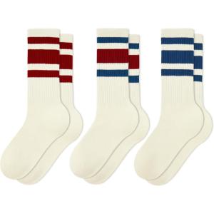 imageAmerican Trends Womens Striped Socks Retro Crew Socks Women Slouchy Athletic Calf Tube Socks3pack Blueredblueeed