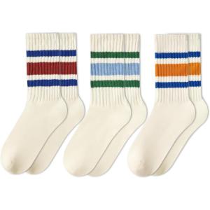imageAmerican Trends Womens Striped Socks Retro Crew Socks Women Slouchy Athletic Calf Tube Socks3pack Blueredbluegreenblueorange