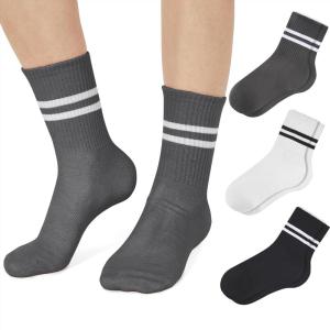 imageAmerican Trends Womens Striped Socks Retro Crew Socks Women Slouchy Athletic Calf Tube Socks3pack Greywhiteblack
