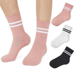 imageAmerican Trends Womens Striped Socks Retro Crew Socks Women Slouchy Athletic Calf Tube Socks3pack Pinkwhiteblack
