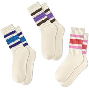 imageAmerican Trends Womens Striped Socks Retro Crew Socks Women Slouchy Athletic Calf Tube Socks3packpinkbrownpurplepurpleblue